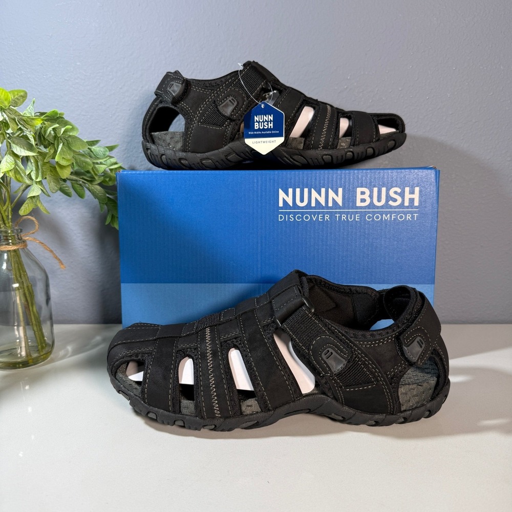 Nunn Bush Mens Black Fisherman Sandals Hook and‎ Loop Comfort Size 10 - Picture 6 of 10